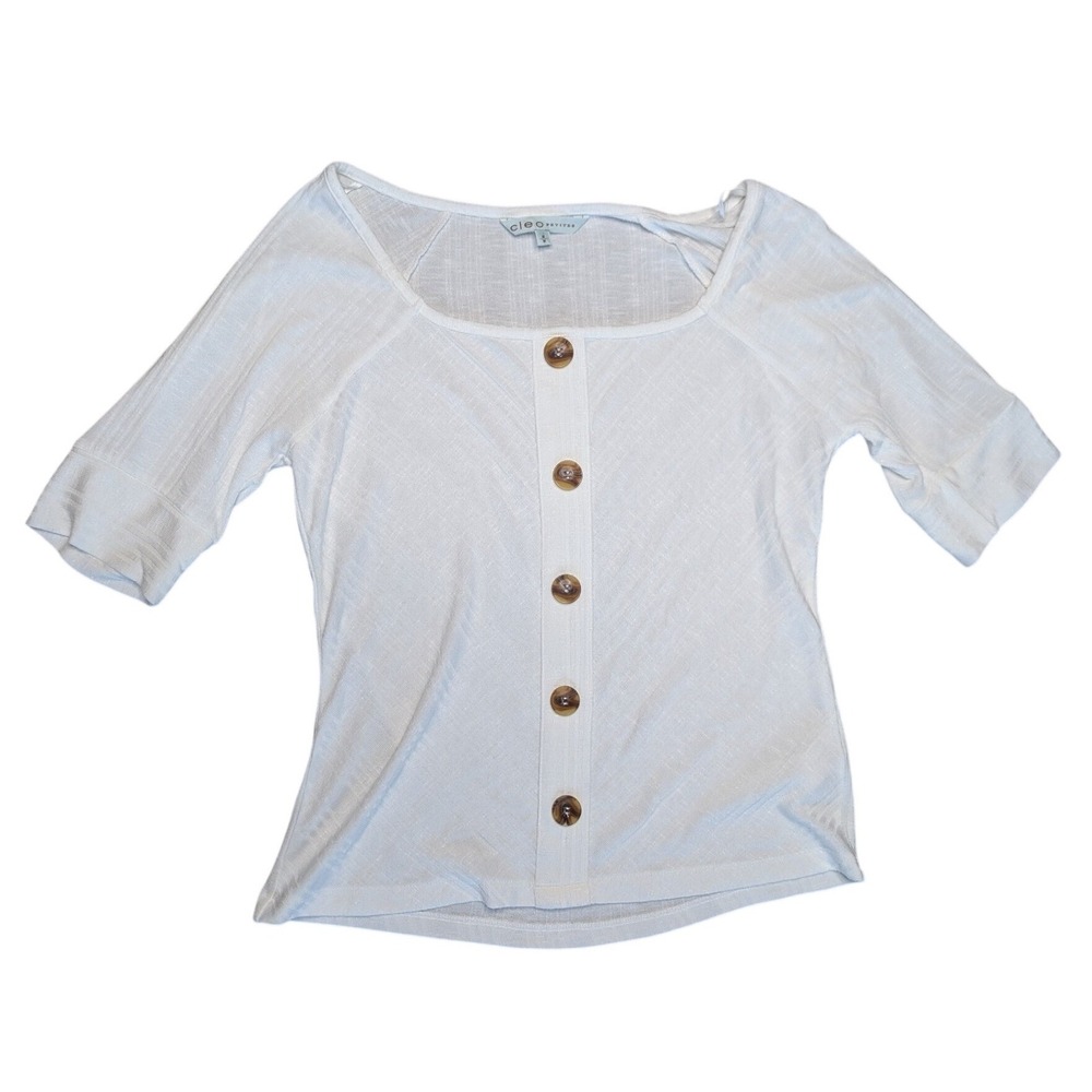 Vintage Cleo Petites Medium White Top Knit Scoop Neck